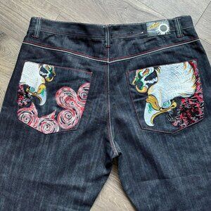 EXA Unlimited Vintage Skater Babby Retro Y2K Jeans Embroidered Eagle Size 42x32